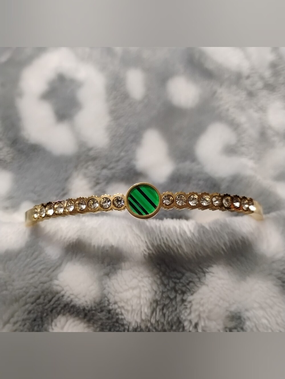 Gold Bangle Bracelet with Green Center Accent